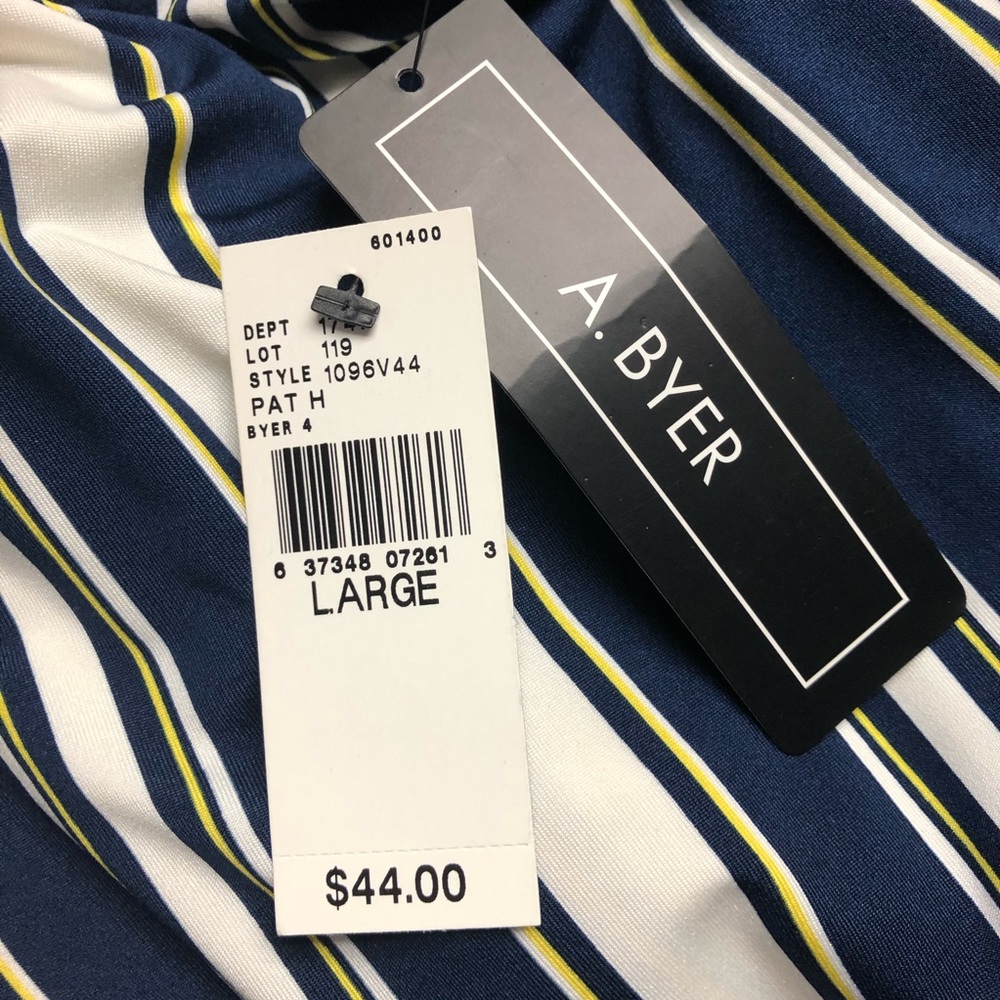 NEW A. Byer Navy Blue Yellow & White Striped Pants - Picture 8 of 13
